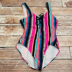 No Boundaries striped swimsuit